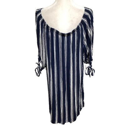 MPH Collection Blue and White Striped Off-Shoulder Top 3X Nautical Casual Summer