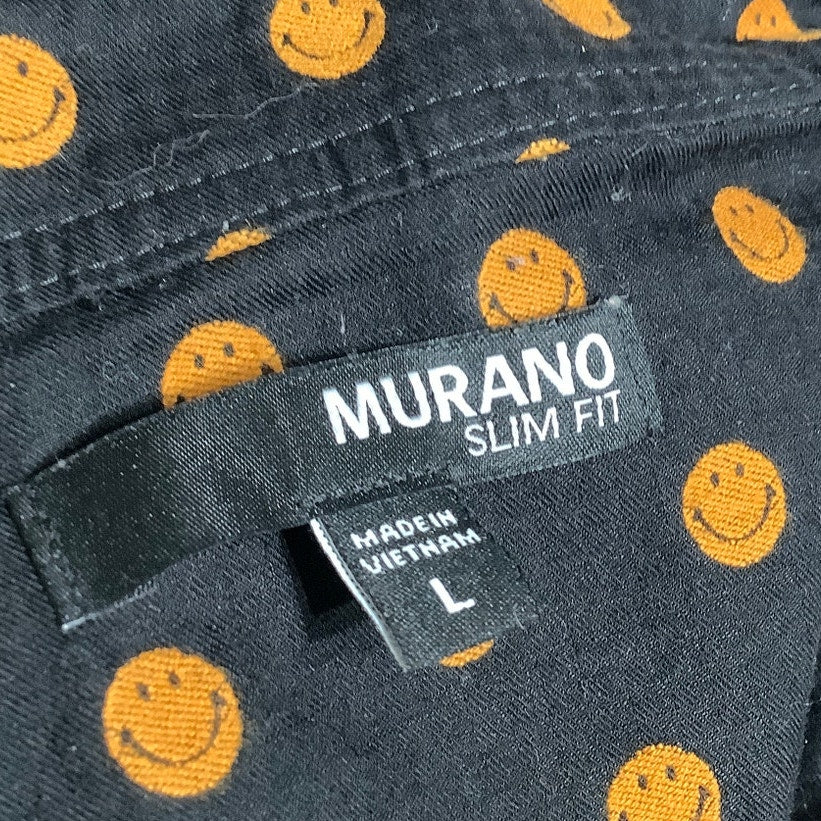 Murano Slim Fit Black Smiley Face Button-Up Shirt Size L - Fun, Bold, Streetwear