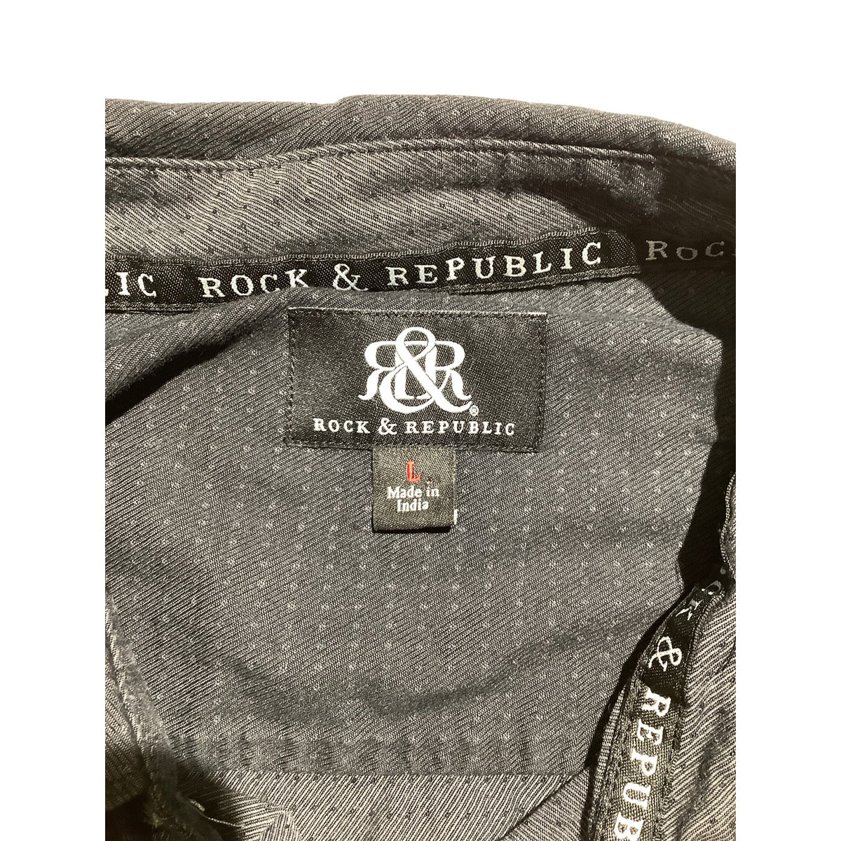 Rock & Republic Men's L Black 100% Cotton Textured Long Sleeve Button Down