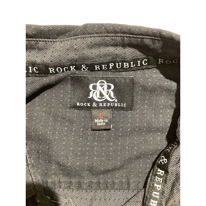 Rock & Republic Men's L Black 100% Cotton Textured Long Sleeve Button Down