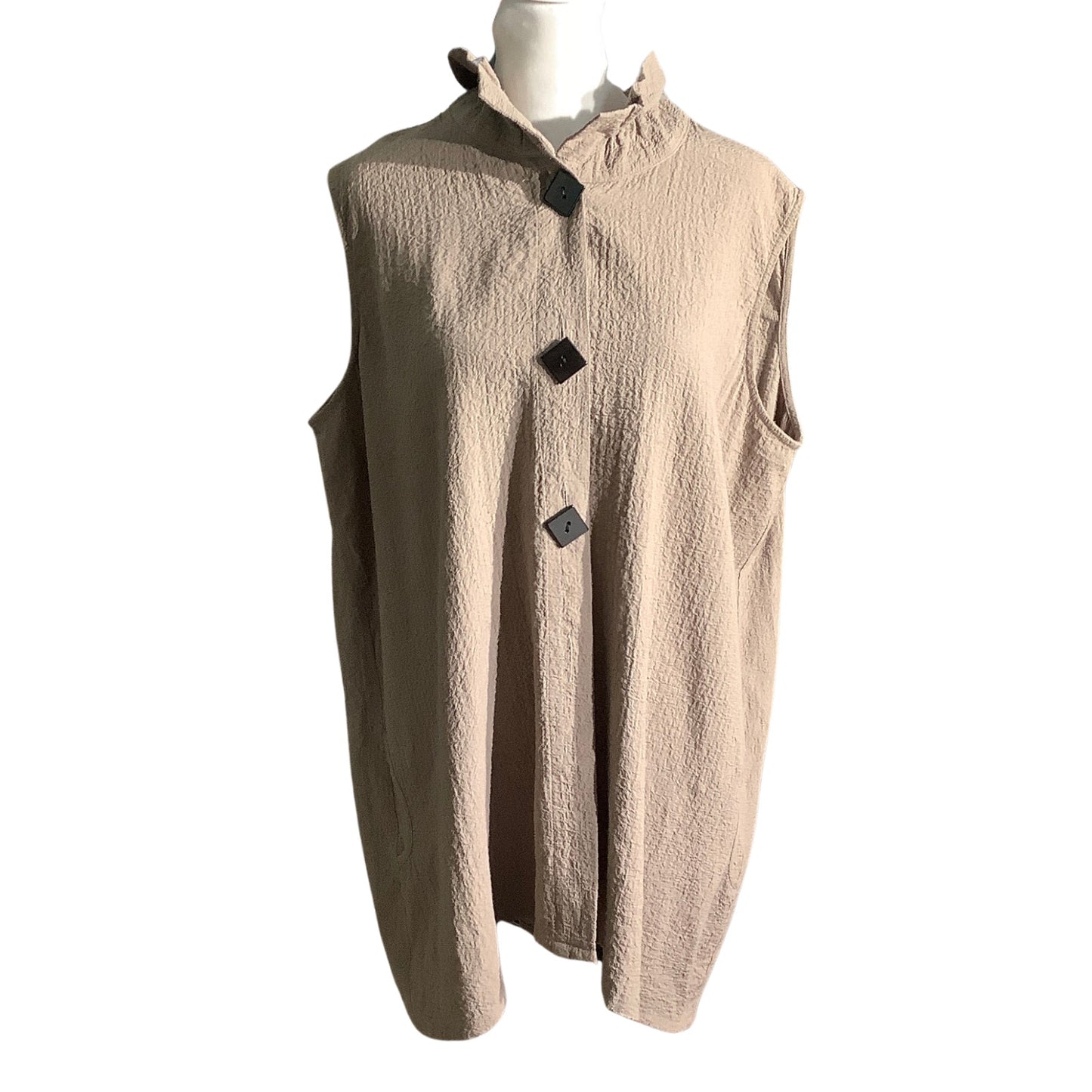 Ali Miles Brown Textured Sleeveless Top Women’s XL — Button Front, Casual, Artsy