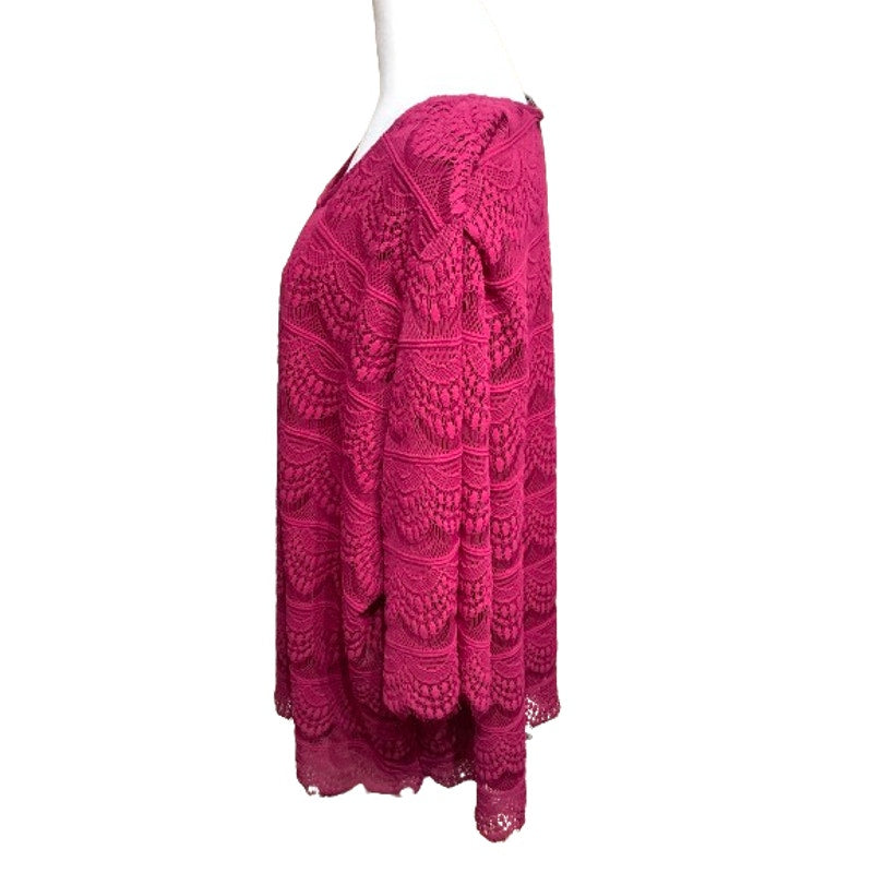 Catherines Pink Lace 3/4 Sleeve Top, Size 3X, Feminine, Boho, Romantic
