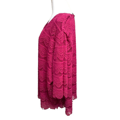 Catherines Pink Lace 3/4 Sleeve Top, Size 3X, Feminine, Boho, Romantic