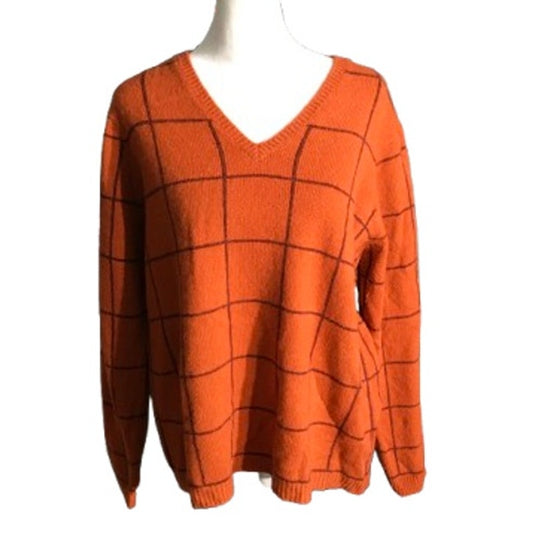 Orvis Orange Wool V-Neck Sweater Size L - Preppy, Cozy, Minimalist