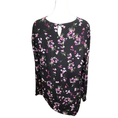 J. Jill Women's Black Floral Long Sleeve Top, Medium, Elegant Bohemian Blouse