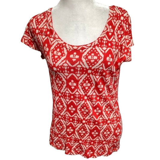 J.Crew Red & White Cat's Eye Print Tee Size M - Boho, Preppy, Casual