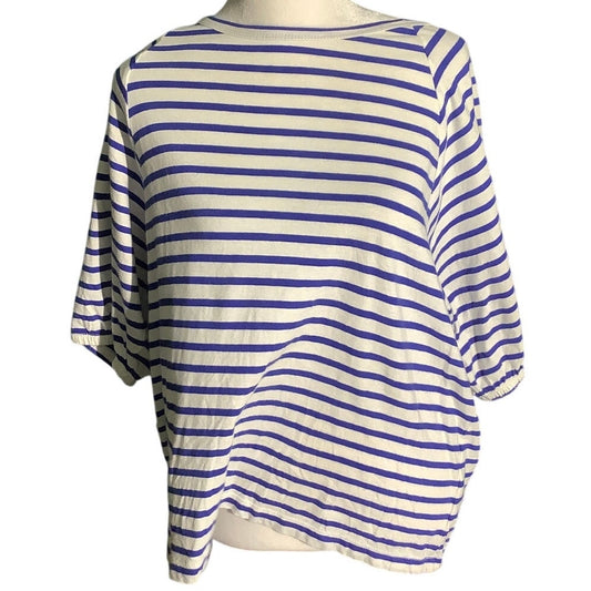 J.Crew White Blue Striped T-Shirt Women’s Large – Nautical, Casual, Relaxed Fit