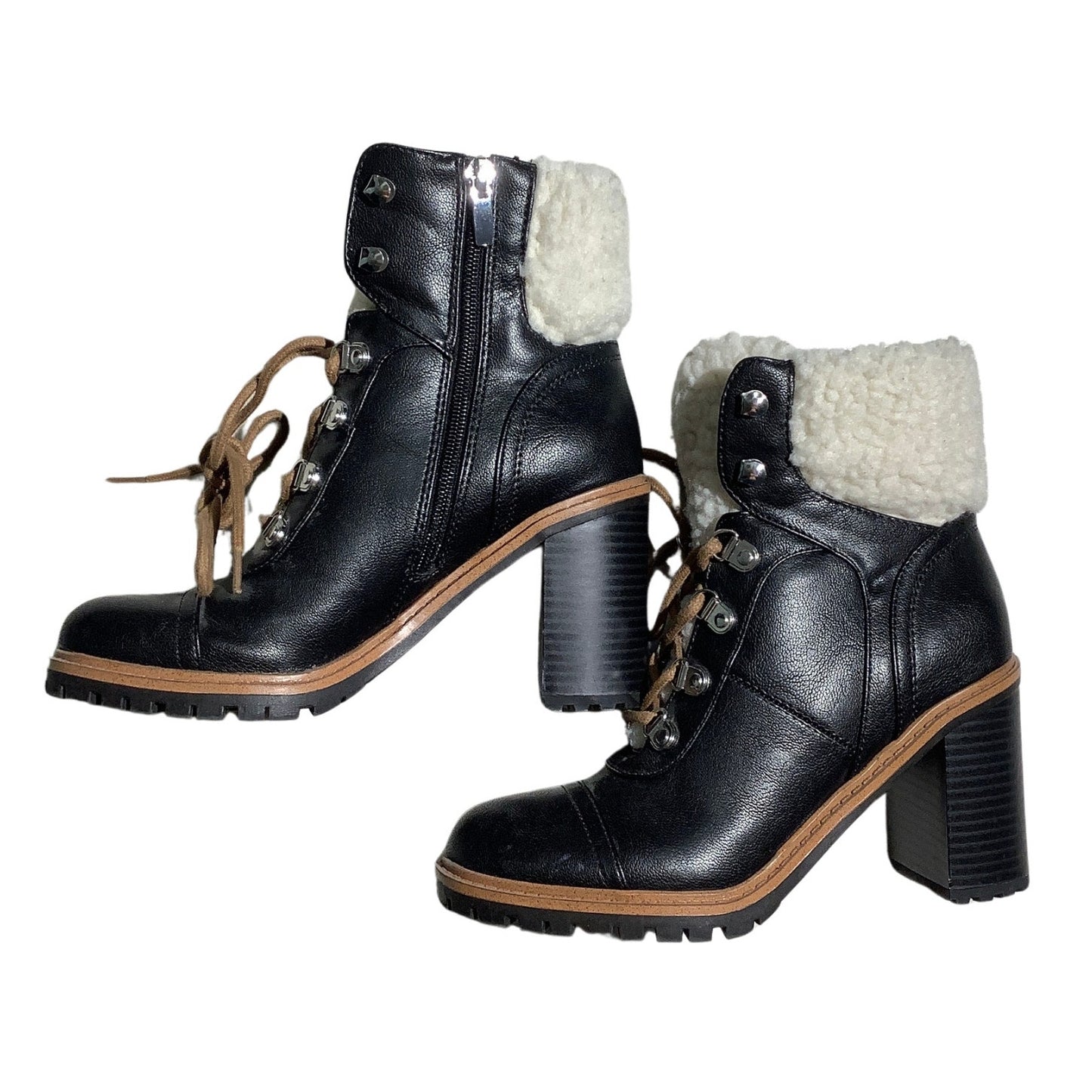 Nine West Black Penni Sherpa-Lined Ankle Boots Women’s 6M — Combat, Winter, Moto