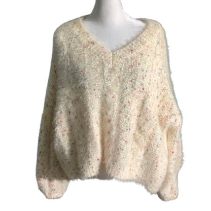 POL Ivory Fuzzy Confetti Sweater Top Women’s Size S/M — Boho, Cozy, Oversized