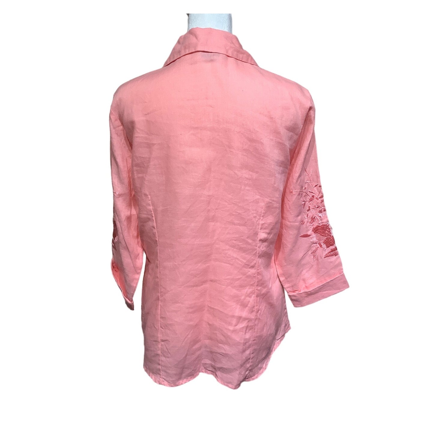 Edward Pink Linen Long Sleeve Top  M Embroidered Boho Style Embroidered