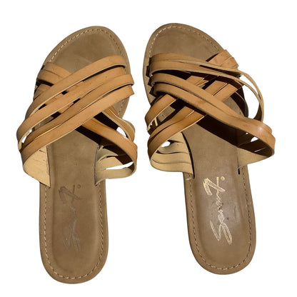 Seven7 Tan Leather Slide Sandals Women’s Size 7 — Strappy, Minimalist, Casual