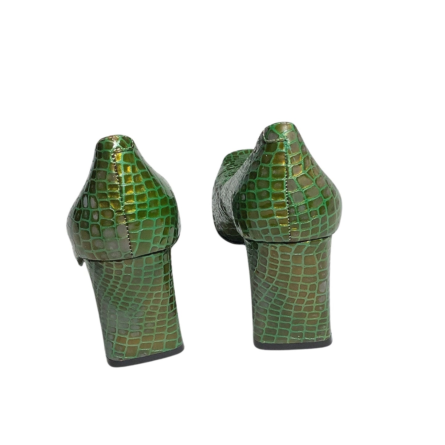 Bellini Green Snake Print Heels Women’s Size 7M – Retro, Textured, Square Toe