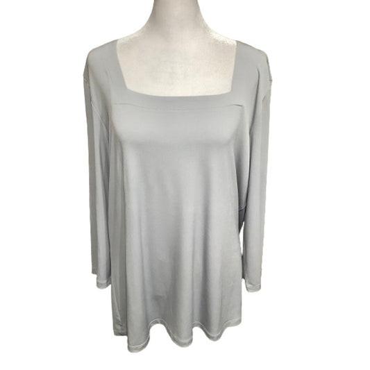 Susan Graver 3/4 Sleeve Top, Grey, Size L - Minimalist, Versatile, Cozy