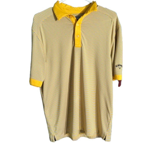 Callaway Men's Size M Yellow/Blue Striped Golf Polo- Athletic, Performance, Golf