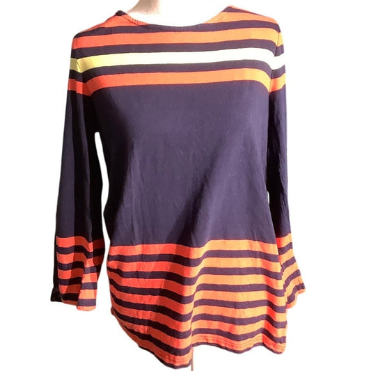 J.Crew Navy Blue Striped Long Sleeve Top Women’s Large –Casual, Colorful, Cotton
