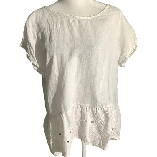 Terzo Millennio Linen Cotton Top Women’s Size S – Boho, Lightweight, Embroidered