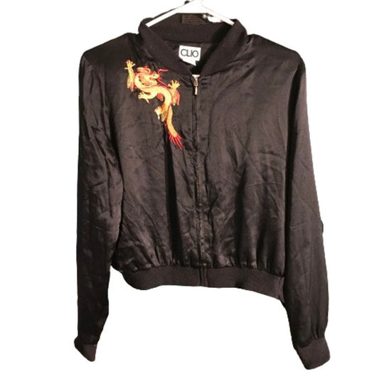 Clio Black Silk Dragon Bomber Jacket M - Vintage, Y2K, Streetwear