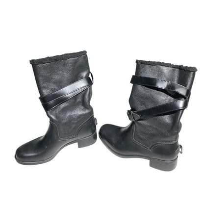 Coach Zena Leather Belted Winter Boots Black Women’s 8B — Sleek, Cozy, Chic