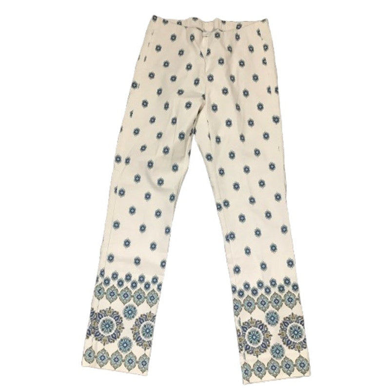 J.Jill White Patterned Cotton Stretch Pants 4 - Preppy, Grandma Core, Elegant