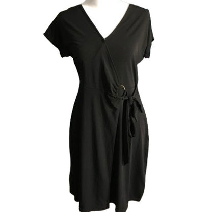 Michael Kors Black Faux Wrap Dress Size S - Minimalist, Chic, Office Siren