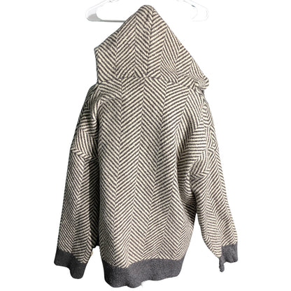 POL Gray White Chevron V-Neck Hoodie Women Small — Cozy, Boho, Oversized