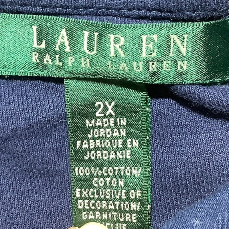 Lauren Ralph Lauren Navy Cotton Blouse Women’s Size 2X –Ruffle, Nautical, Casual