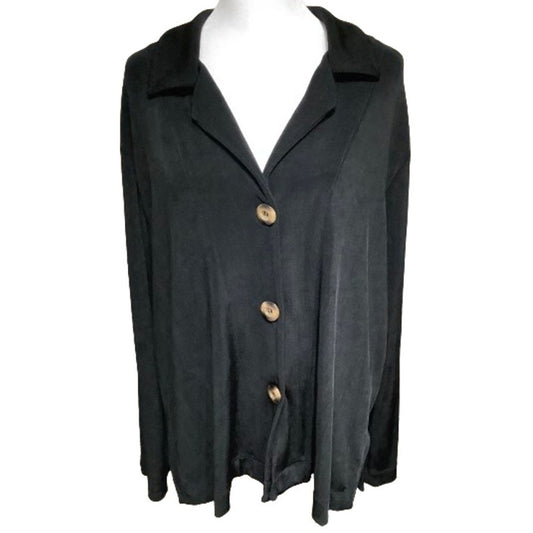 Chico's Travelers Black Long Sleeve Button-Up Top Sz 3 Office Career Casual