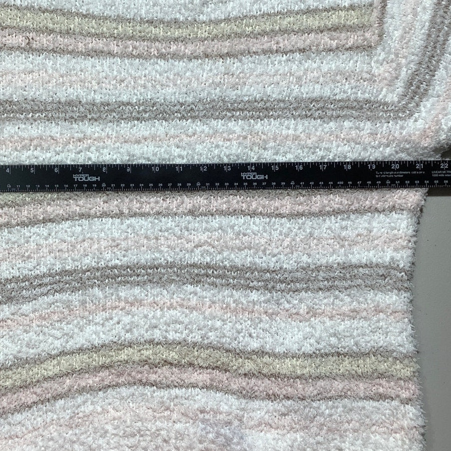 POL White Pink Tan Fuzzy Striped Sweater Women S/M — Soft, Cozy, Lightweight