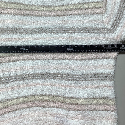 POL White Pink Tan Fuzzy Striped Sweater Women S/M — Soft, Cozy, Lightweight