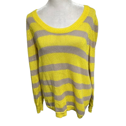 J.Crew Yellow & Tan Striped Sweater - Size Small - Preppy, Casual, Cozy