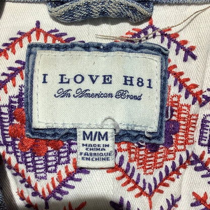 I Love H81 Light Blue Cropped Denim Jacket Women’s M — Y2K, Fitted, Casual
