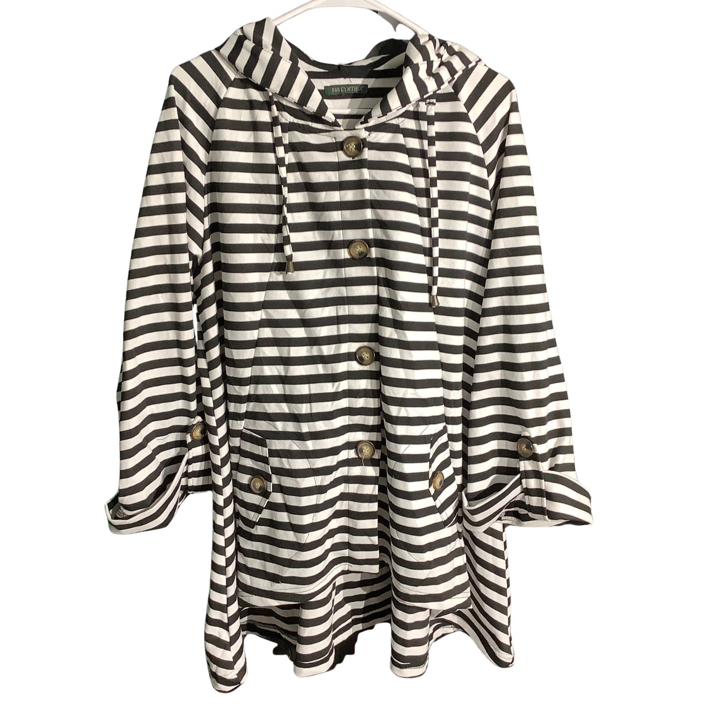 For Cynthia Striped Nautical Jacket Women’s L — Button Up, Hooded, Casual