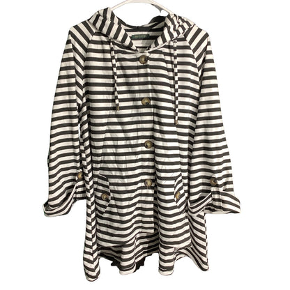 For Cynthia Striped Nautical Jacket Women’s L — Button Up, Hooded, Casual