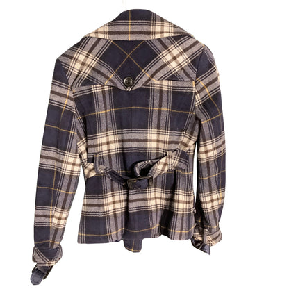 E-LAND Blue Plaid Double Breasted Peacoat XS (160/84) — Preppy, Classic, Fall