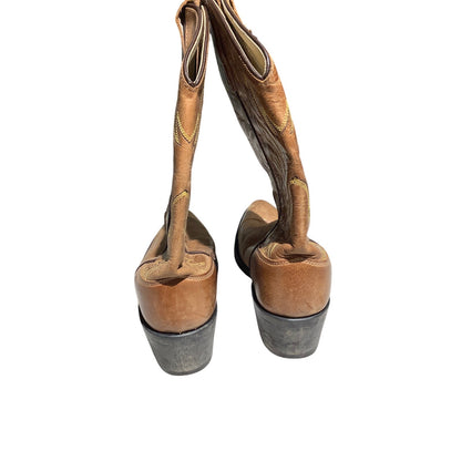 Old West Brown Leather Cowboy Boots Child Size 7.5 — Western, Rodeo, Classic