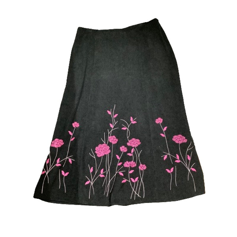 T. Garment Grey Skirt with Pink Embroidered Flowers 16 - Feminine, Boho, Elegant