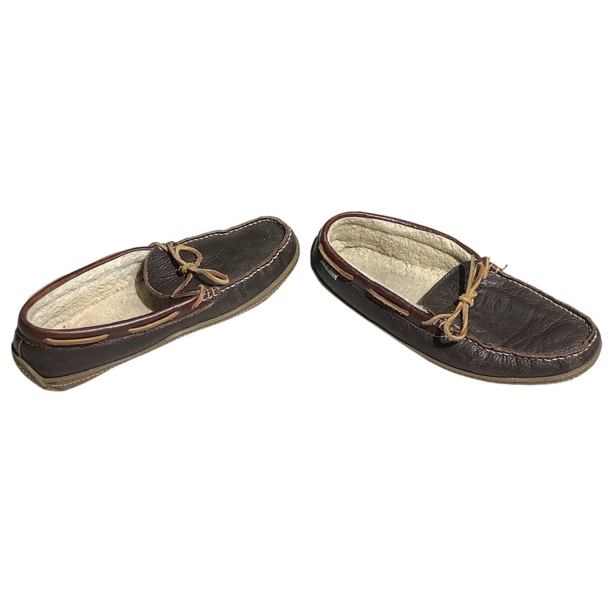 L.L. Bean Men’s Slippers Size 11 — Brown, Leather, Fuzzy Lined