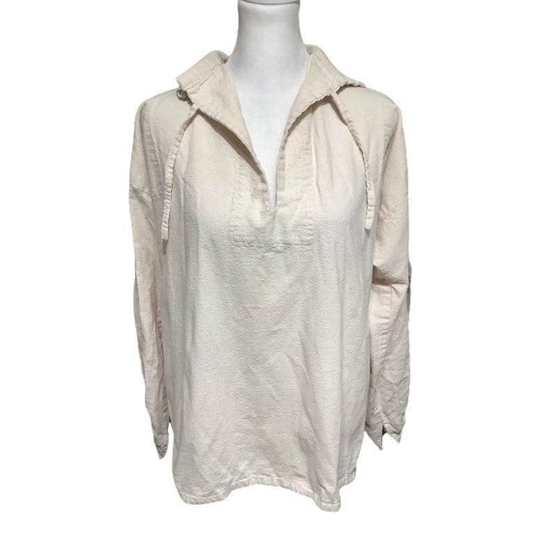 Handmade Beige Long Sleeve Pullover Top - Casual, Artisan, Cozy