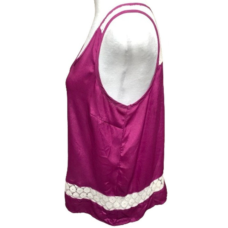 Chloe Kai Magenta & White Lace Detail Tank Top M Summer Casual Feminine Fairy