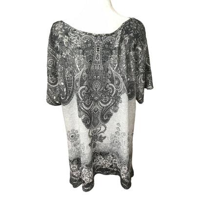 Simply Emma Black and White Ornate Monochrome Relaxed Short Sleeve Shirt 1X