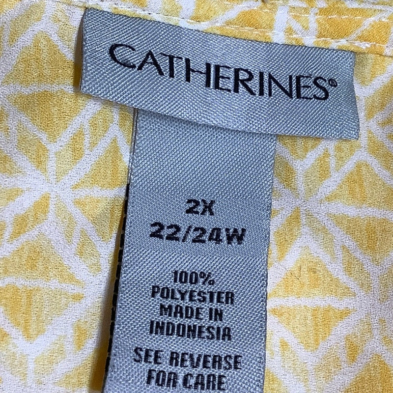 Catherines Yellow Geometric Print Top 2X 22/24W – Boho, Feminine, Summer-Ready