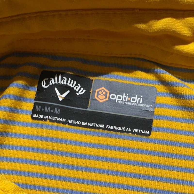 Callaway Men's Size M Yellow/Blue Striped Golf Polo- Athletic, Performance, Golf