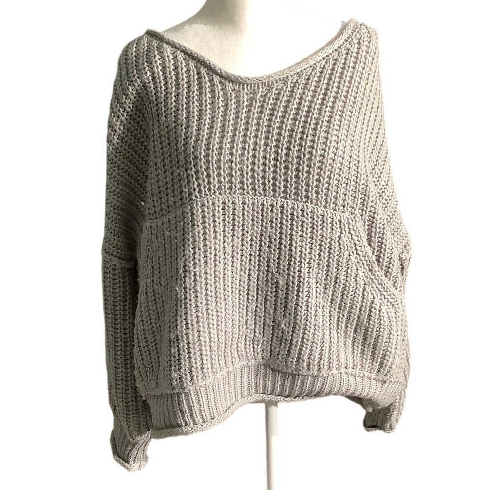 POL Light Gray Chunky Knit Sweater Women’s Size Small — Oversized, Cozy, Boho