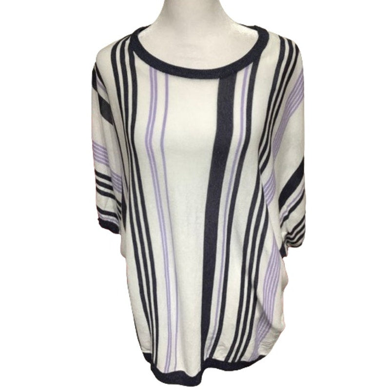 DKNY Striped Short Sleeve Top - Size M, Modern, Chic, Casual