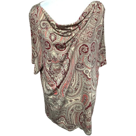 Talbots Stretch Tan Short Sleeve Top, 3X, Paisley, Boho, Comfortable