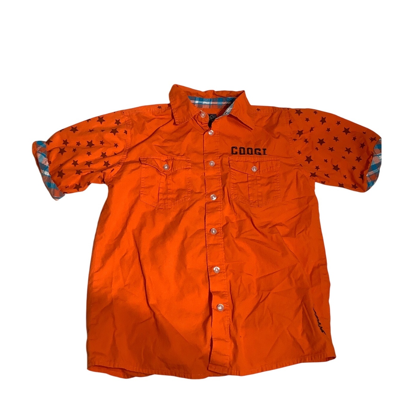 Coogi Kids' Orange Button-Up Shirt Size 12 – Streetwear, Bold, Trendy