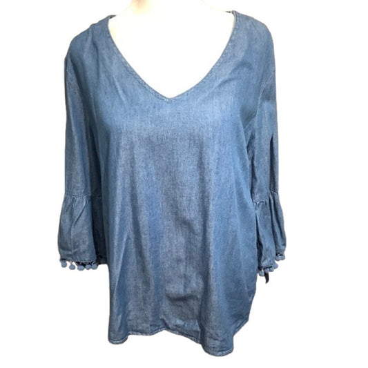 Hester & Orchard Anthropologie Blue Denim-Look Blouse S Boho Cottagecore, Casual