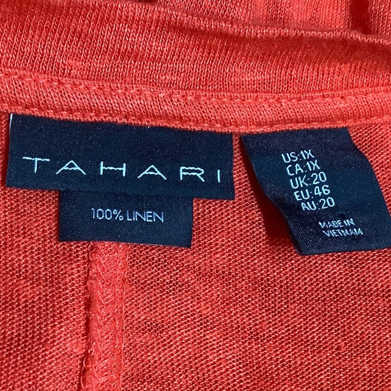 Tahari 100% Linen Orange Shirt - Size 1X - Boho, Minimalist, Casual