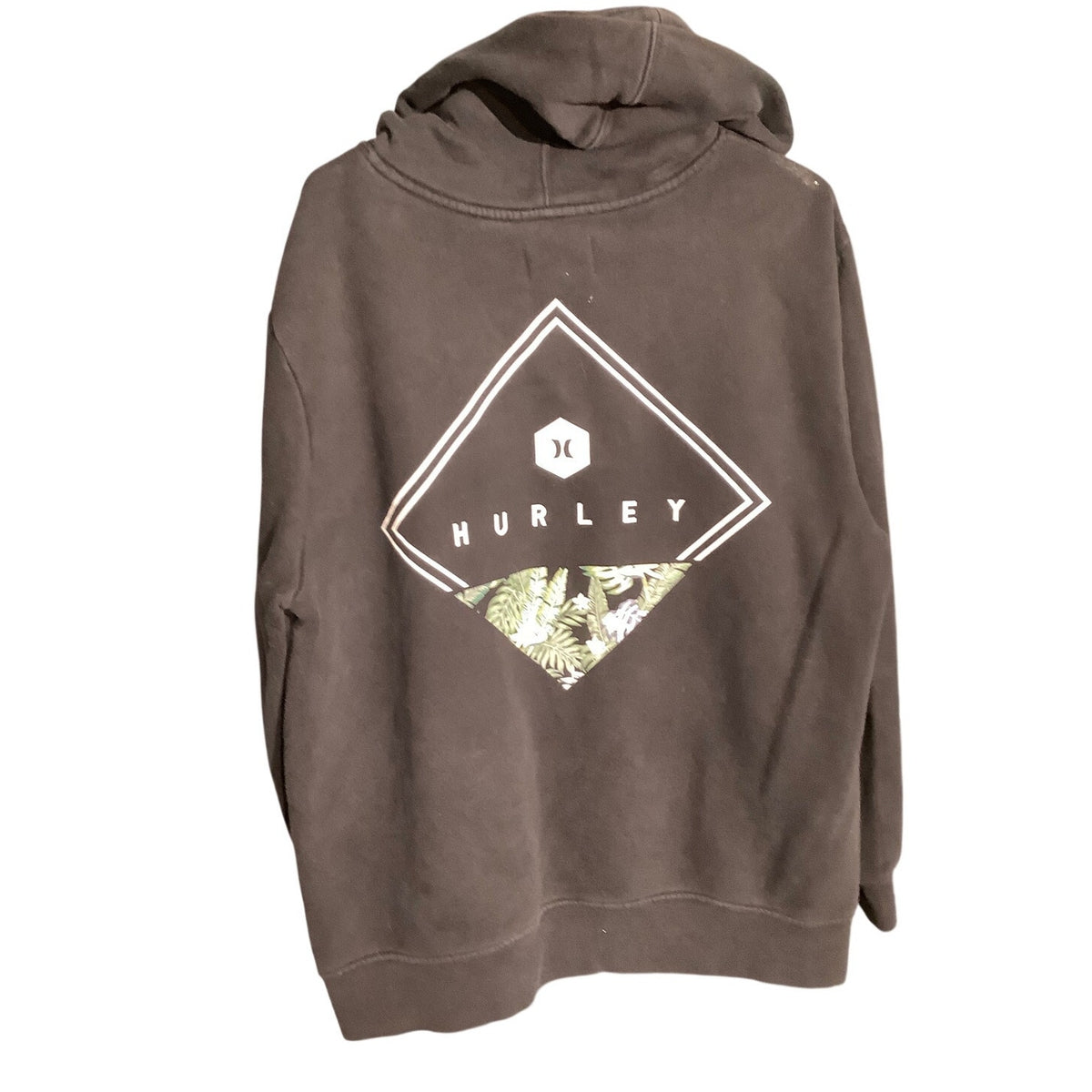Hurley Men's XL Black Tropical Leaf Logo Pullover Hoodie Surf Skate