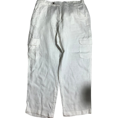 Rachel Roy White Linen Cargo Crop Pants Women’s L — Lightweight, Casual, Summer